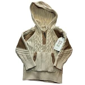 Boutique Lounge Hoodie Cable Knit Sweater Cream Brown Size 4T NWOT Sew Sew You